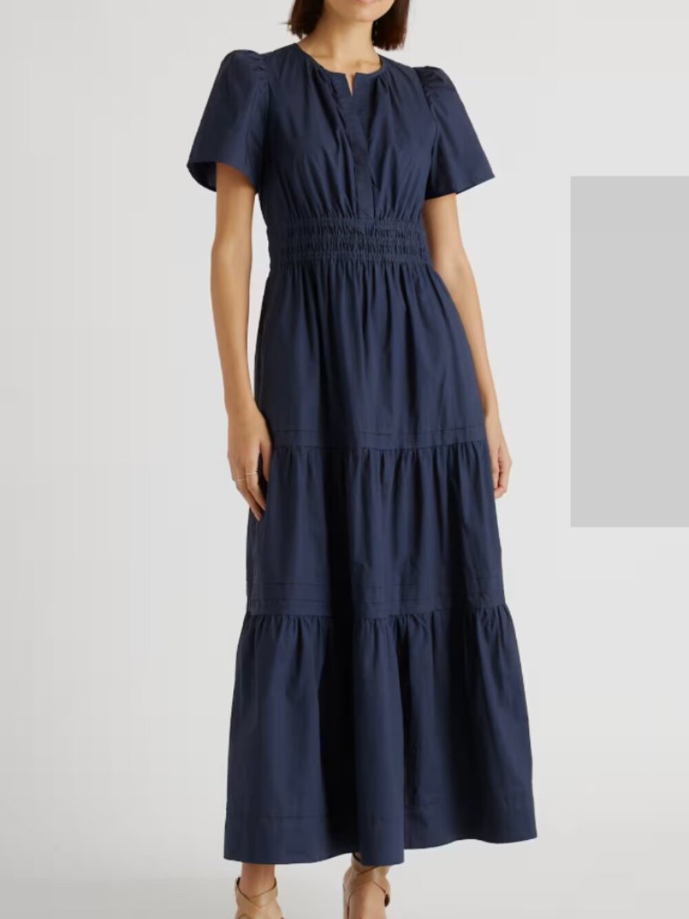 Quince 100% Cotton Tiered Maxi Dress Navy Size XL